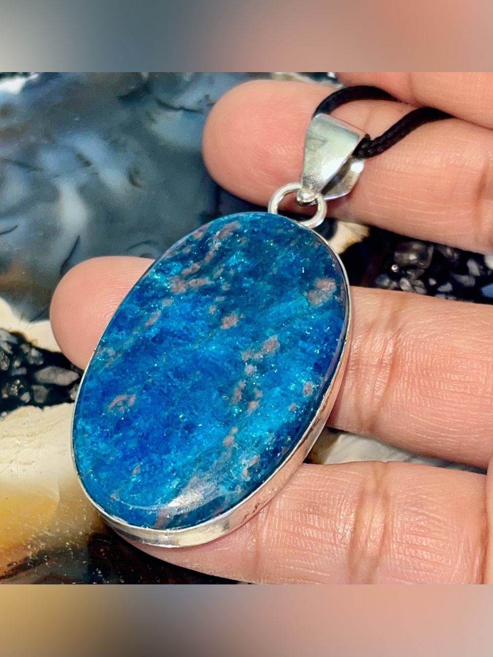 Blue & Brown Apatite Crystal Pendant 2 1/2”